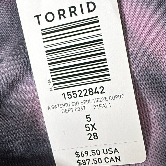 NWT Torrid Gray Purple Spiral Tie Dye Sweatshirt Size 5 (5X) - Picture 3 of 7